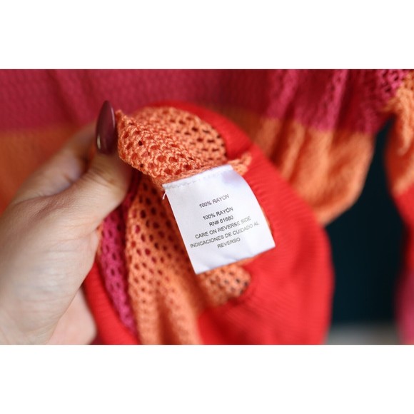 525 America Womens Open Knit Sweater Top Coral Pink Orange Pullover Large - Picture 7 of 8